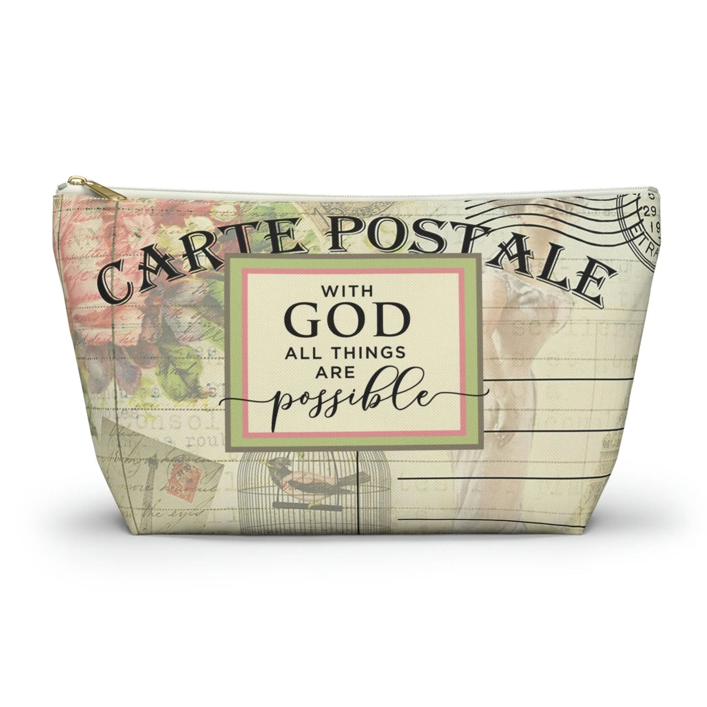 With God All Things Are Possible Makeup Accessory Pouch w T-bottom - Vintage Paris Dressmaker Printify