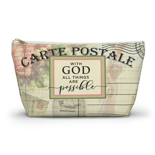 With God All Things Are Possible Makeup Accessory Pouch w T-bottom - Vintage Paris Dressmaker Printify