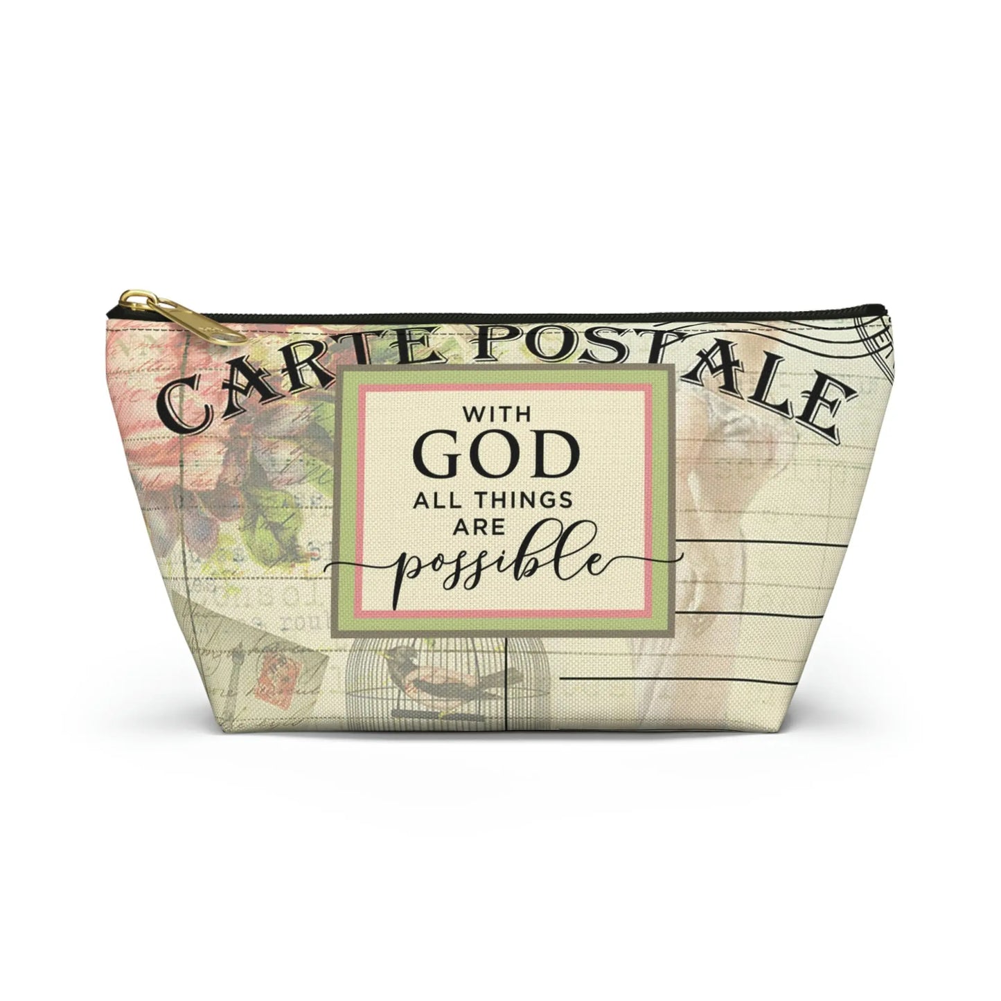 With God All Things Are Possible Makeup Accessory Pouch w T-bottom - Vintage Paris Dressmaker Printify