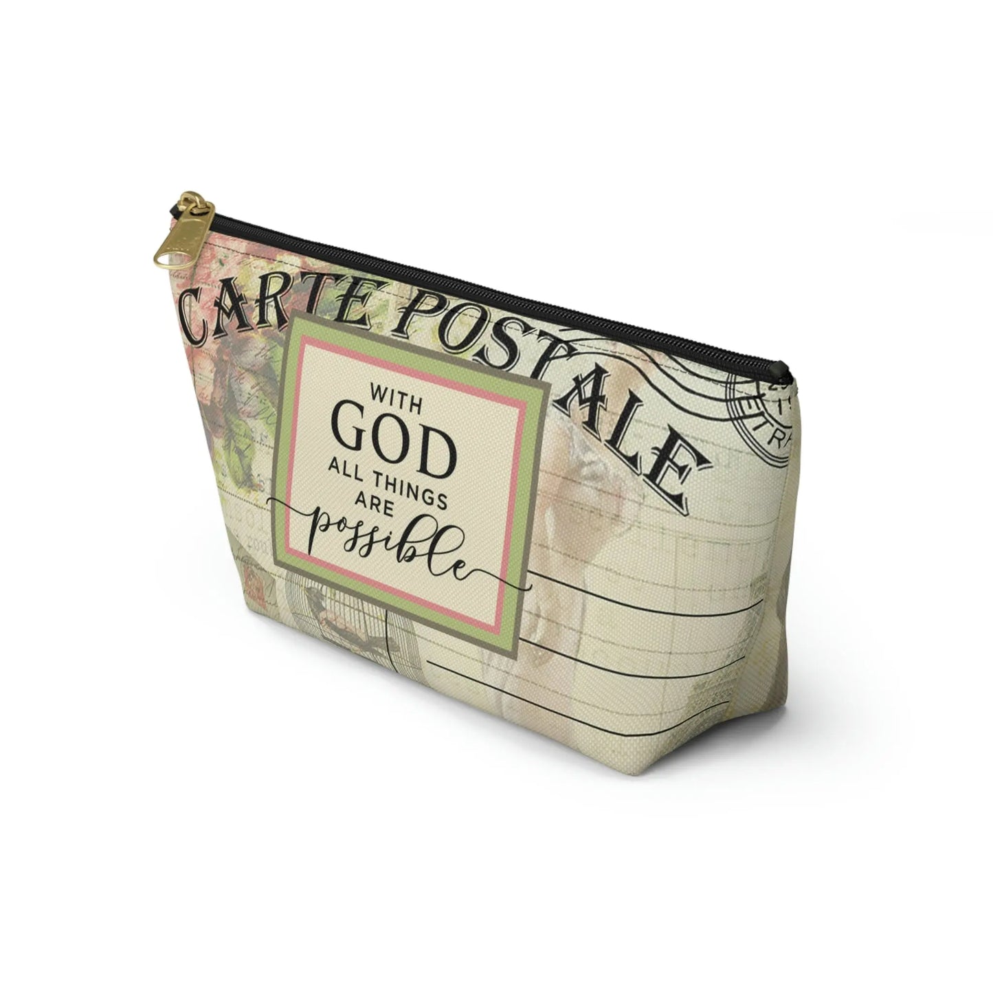 With God All Things Are Possible Makeup Accessory Pouch w T-bottom - Vintage Paris Dressmaker Printify