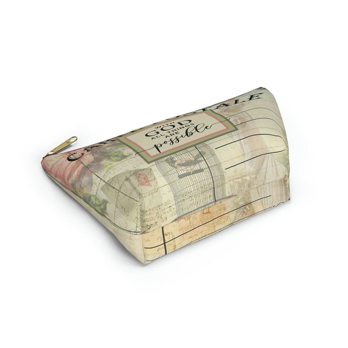 With God All Things Are Possible Makeup Accessory Pouch w T-bottom - Vintage Paris Dressmaker Printify