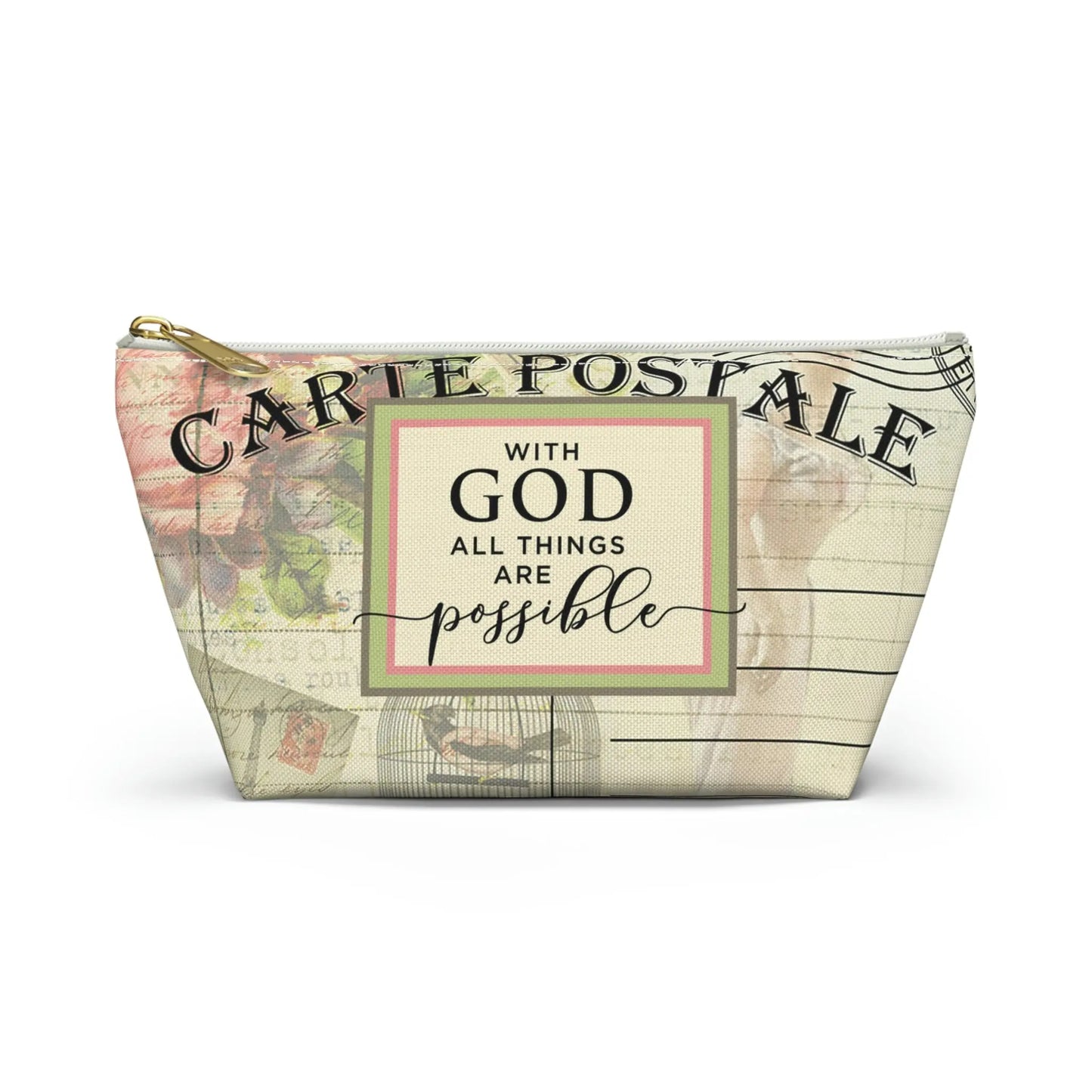 With God All Things Are Possible Makeup Accessory Pouch w T-bottom - Vintage Paris Dressmaker Printify