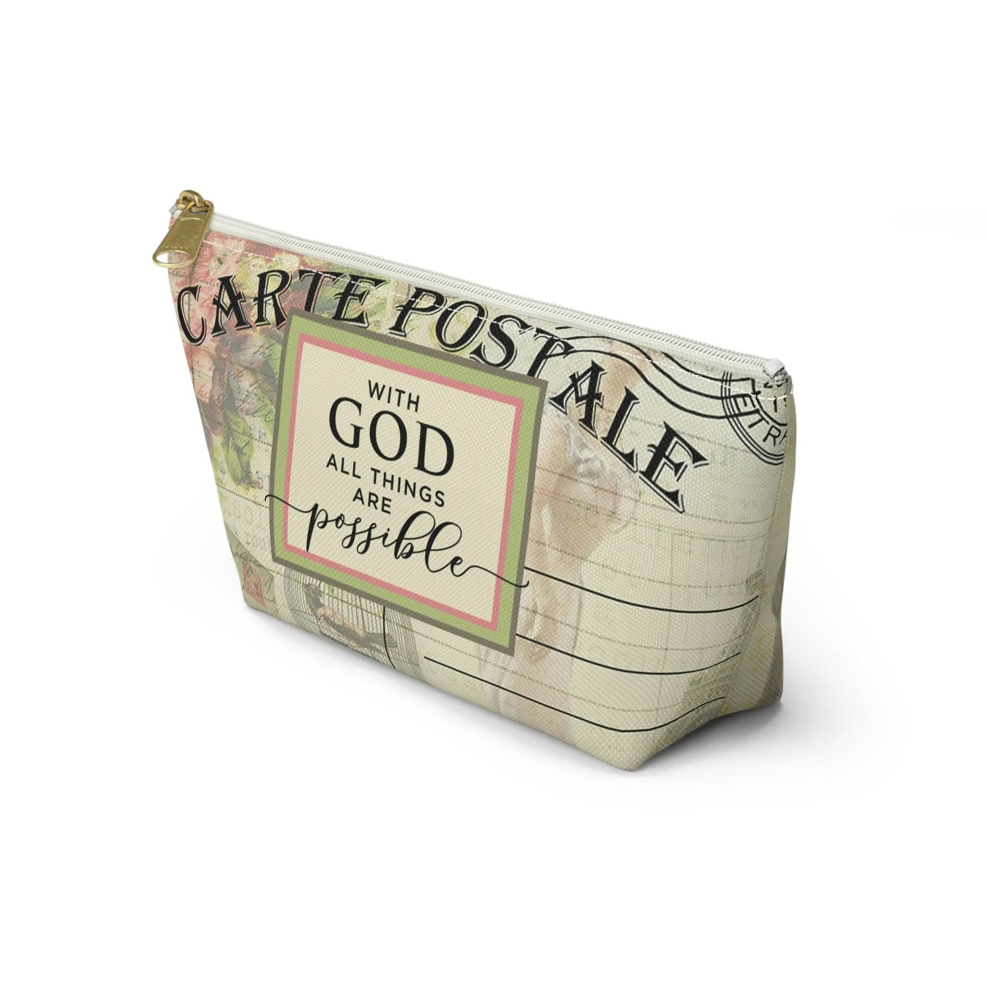 With God All Things Are Possible Makeup Accessory Pouch w T-bottom - Vintage Paris Dressmaker Printify