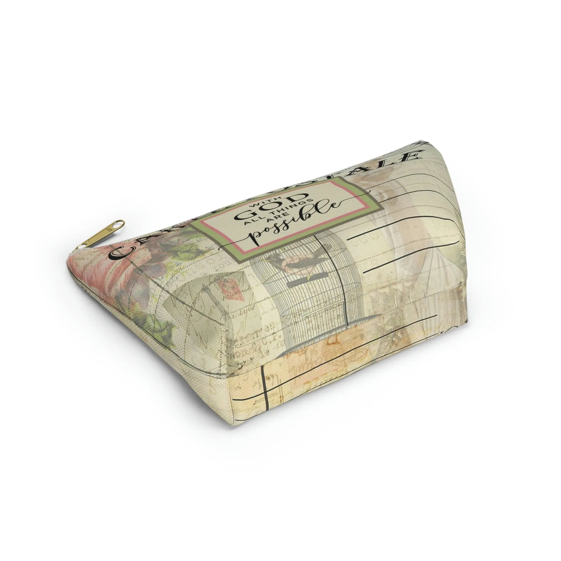 With God All Things Are Possible Makeup Accessory Pouch w T-bottom - Vintage Paris Dressmaker Printify