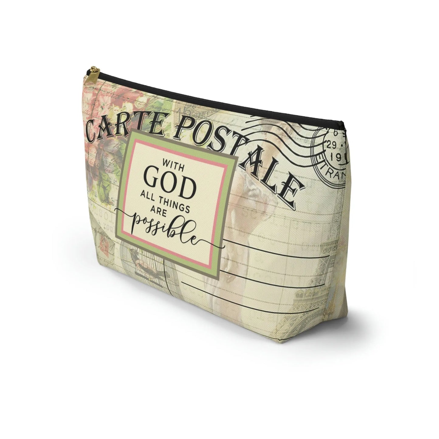 With God All Things Are Possible Makeup Accessory Pouch w T-bottom - Vintage Paris Dressmaker Printify