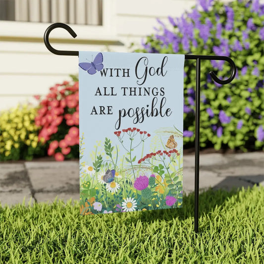 With God All Things Are Possible Summer Meadow Scripture Garden Flag Printify