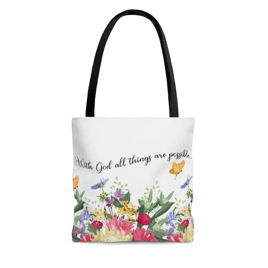 With God All Things Are Possible Summer Mixed Flower Scripture Tote Bag Printify