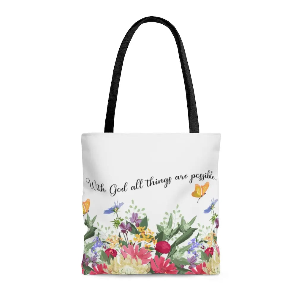 With God All Things Are Possible Summer Mixed Flower Scripture Tote Bag Printify
