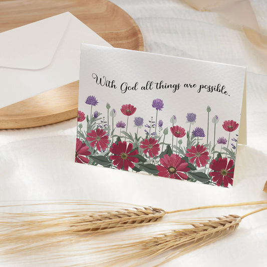 With God Inspirational Cards - Red Floral Amazing Faith Designs
