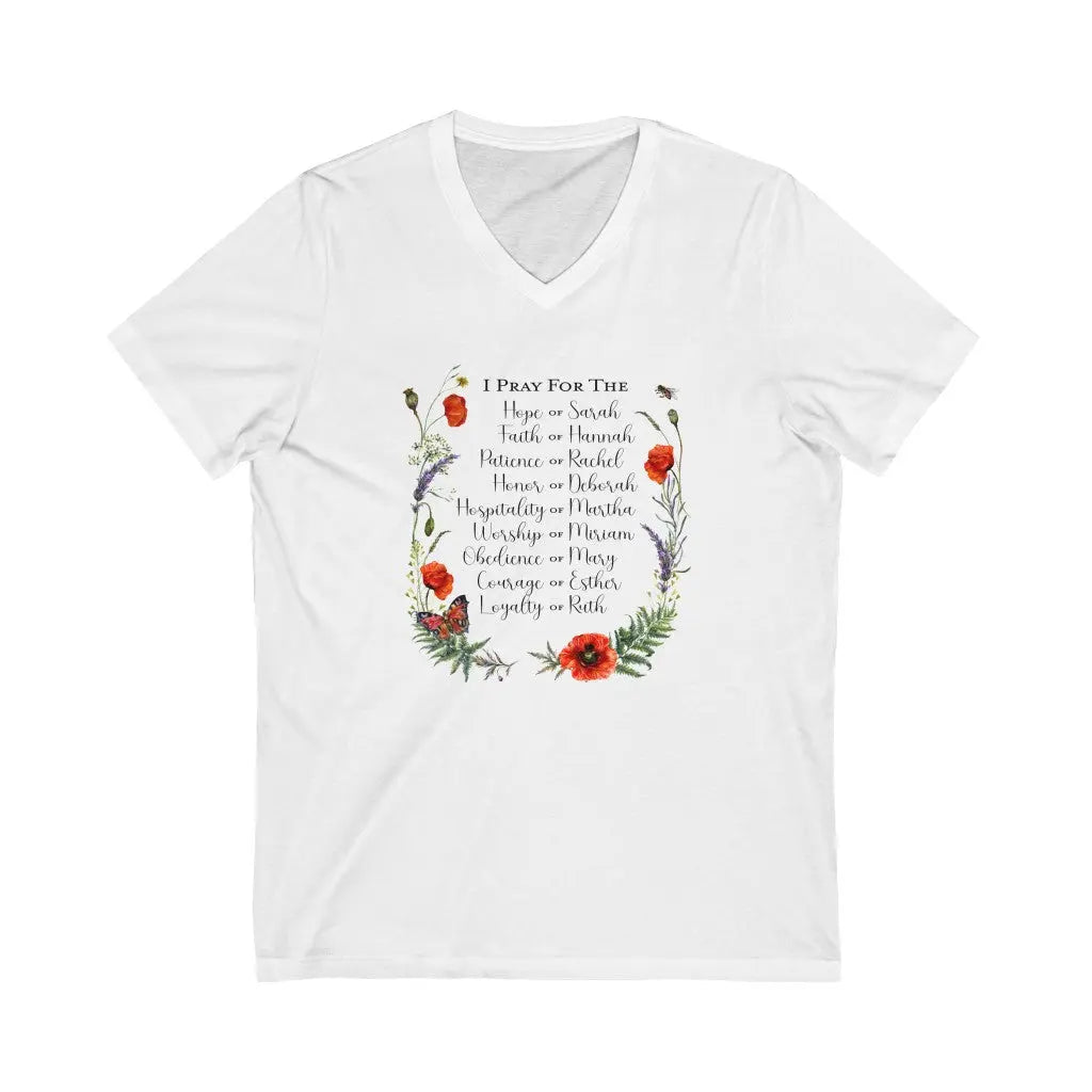 Women of the Bible V-neck T-shirt, Hope of Sarah, Faith of Hannah, Christian Tee Printify