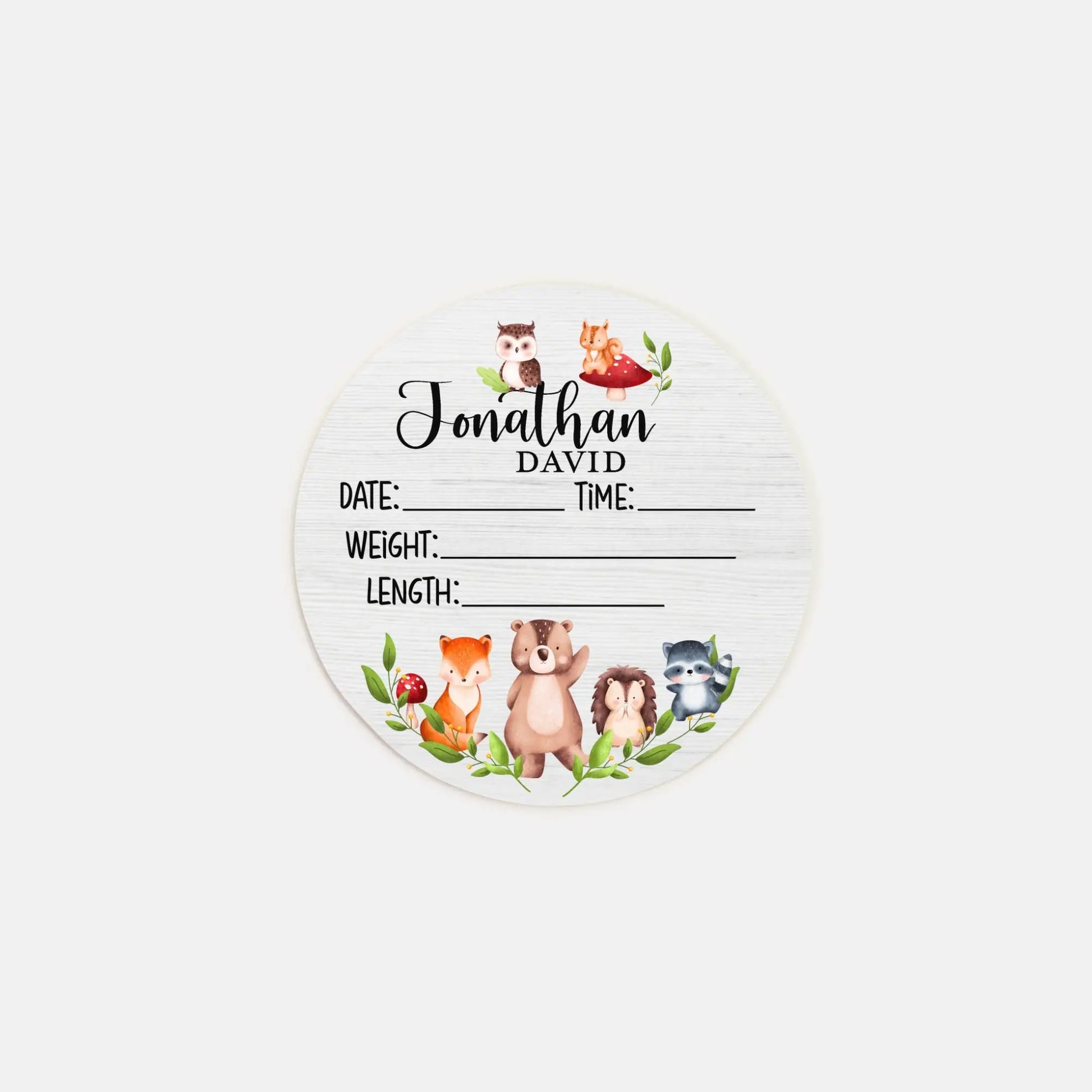Woodland Animals Baby Birth Stats Sign Amazing Faith Designs