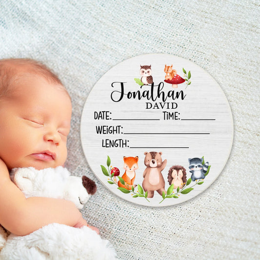 Woodland Animals Baby Birth Stats Sign Amazing Faith Designs