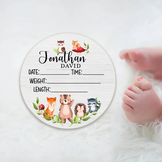 Woodland Animals Baby Birth Stats Sign Amazing Faith Designs