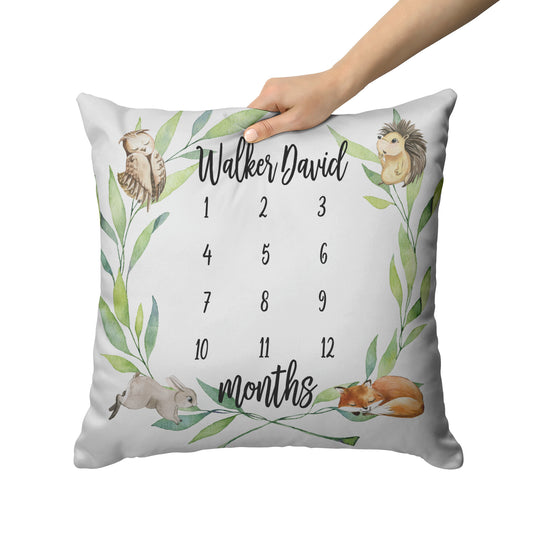 Woodland Animals Personalized Baby Milestone Pillow - Amazing Faith Designs