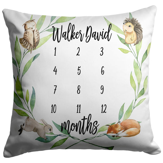 Woodland Animals Personalized Baby Milestone Pillow - Amazing Faith Designs