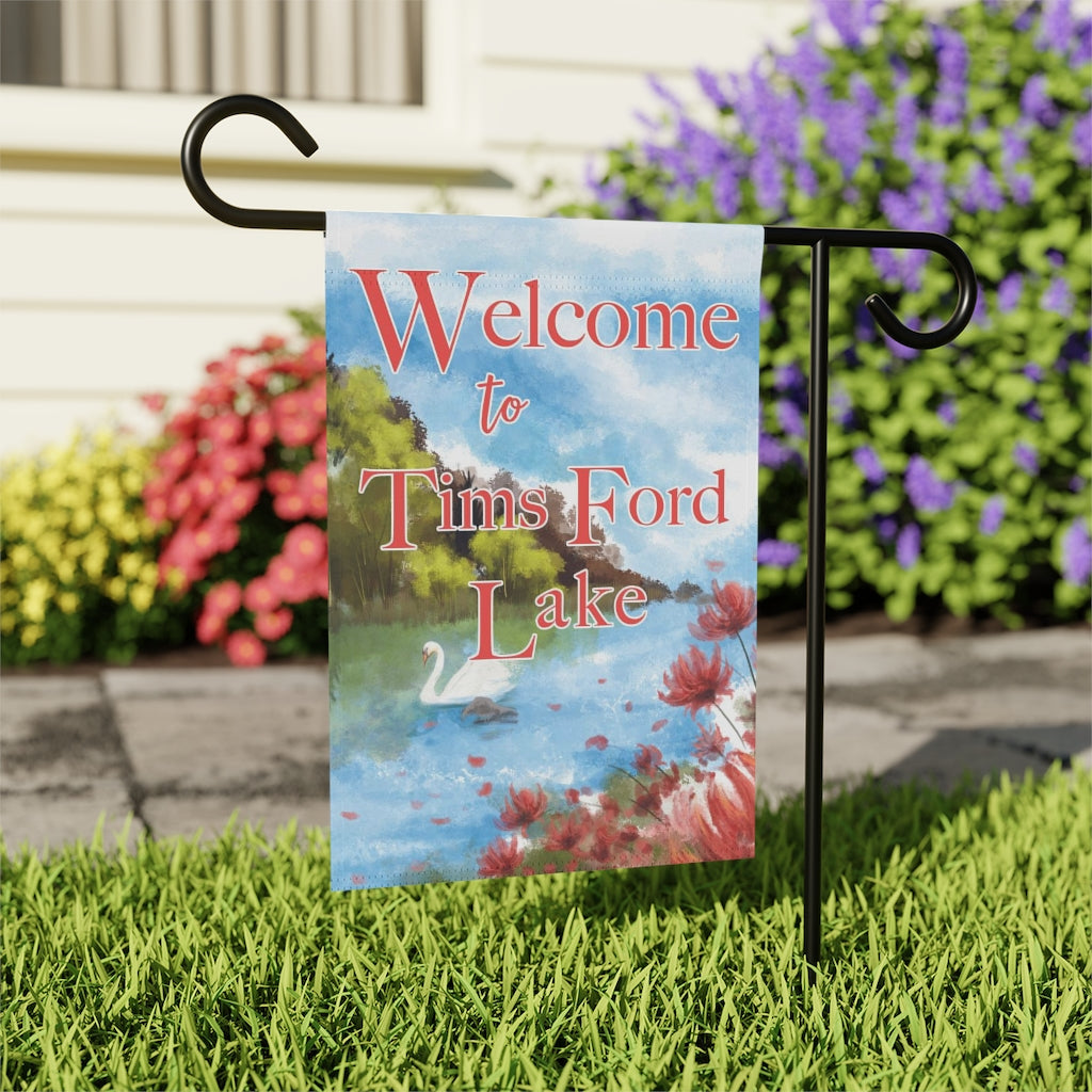 Welcome to the Lake with Swan Garden Flag - Personalized Printify
