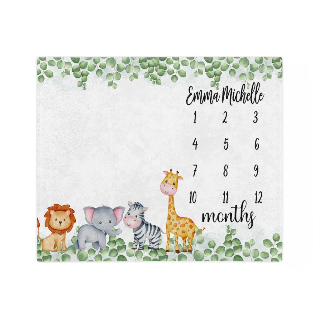 Safari Personalized Baby Milestone Minky Blanket - Amazing Faith Designs