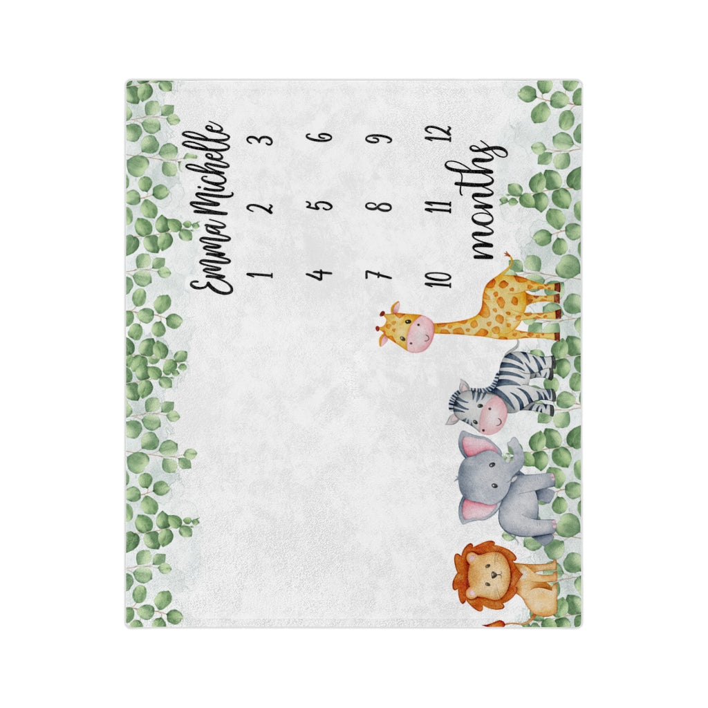 Safari Personalized Baby Milestone Minky Blanket - Amazing Faith Designs