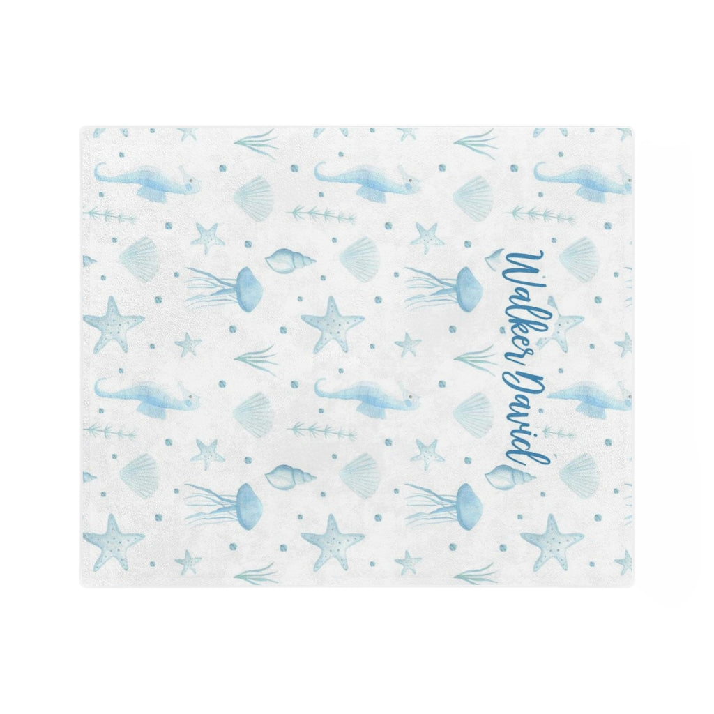 Ocean Seahorse Personalized Name Minky Blanket, custom name blanket, lap blanket, baby blanket, Plush blanket, Ocean Beach Blanket, Nursery Blanket - Amazing Faith Designs
