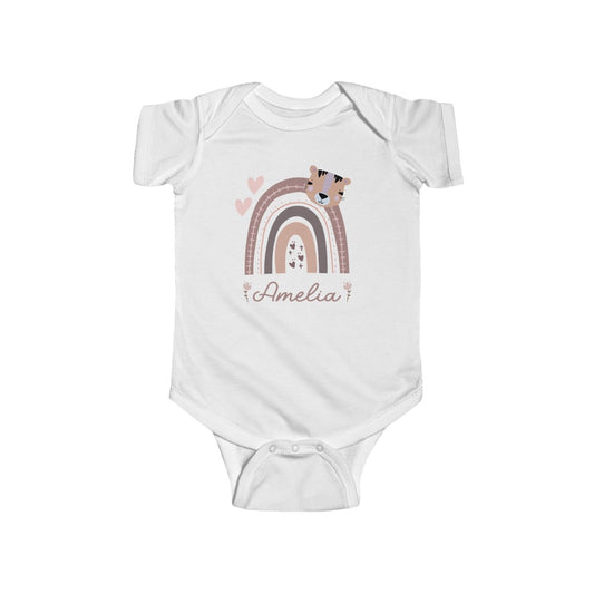 Girls Personalized Name Rainbow Onesie, Boho Baby Onesie, Custom Name Baby Girl Onesie, Tiger Baby Girl Onesie - Amazing Faith Designs