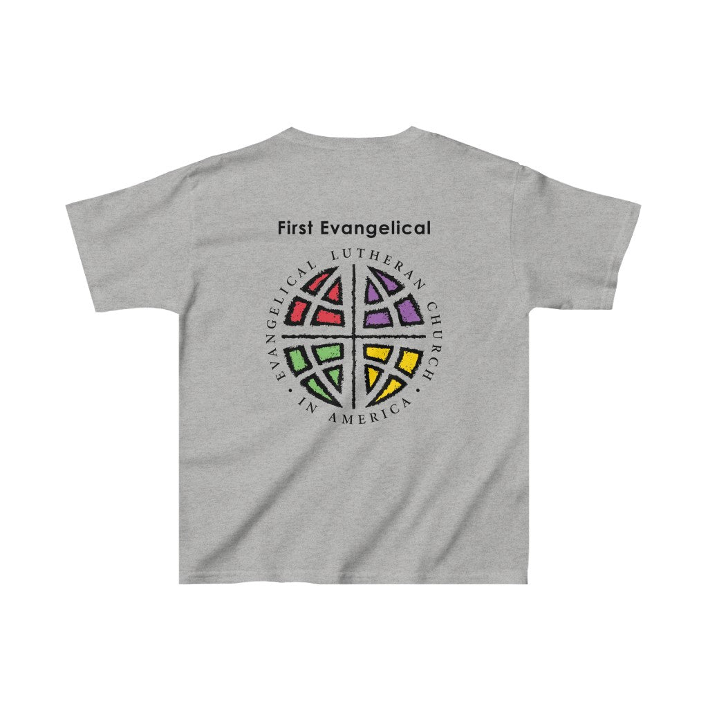 First Lutheran Kids Heavy Cotton™ Tee, ELCA, God's Work. Our Hands. Church Serving Shirt - Amazing Faith Designs