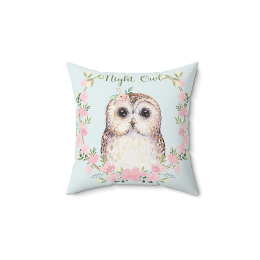 Night Owl Floral Spun Polyester Square Pillow Printify