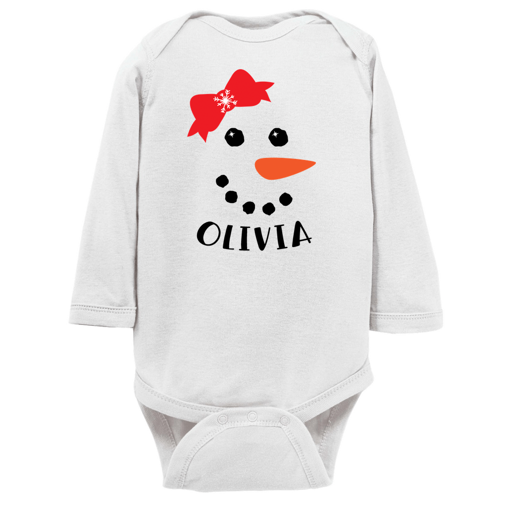 Snowman Personalized Long Sleeve Onesie - Girls Amazing Faith Designs