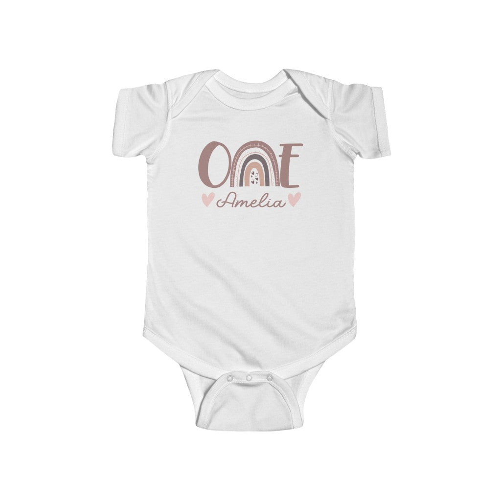 Boho Rainbow One Baby Short-Sleeved Onesie | 1st Birthday Outfit | Boho Rainbow Theme | One Year Old One Piece | First Birthday Baby Onesie - Amazing Faith Designs