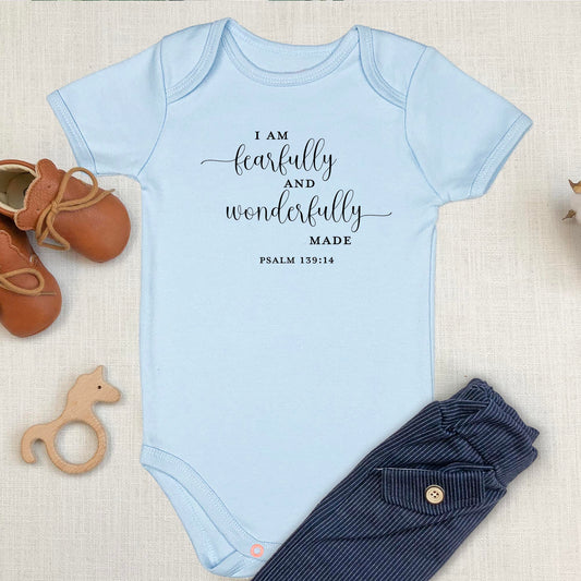 Fearfully and Wonderfully Made Psalm 139 Scripture Infant Child Onesie | Baptism Gift Printify