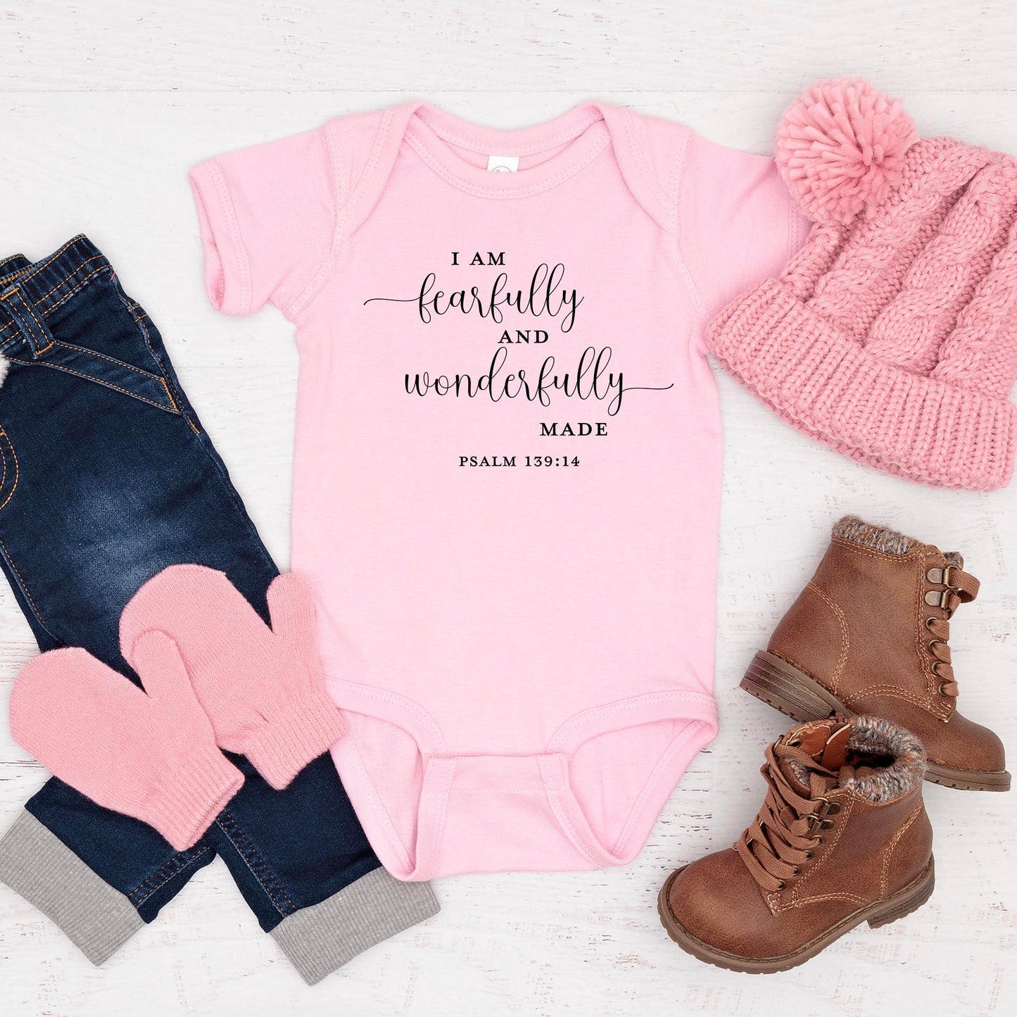 Fearfully and Wonderfully Made Psalm 139 Scripture Infant Child Onesie | Baptism Gift Printify