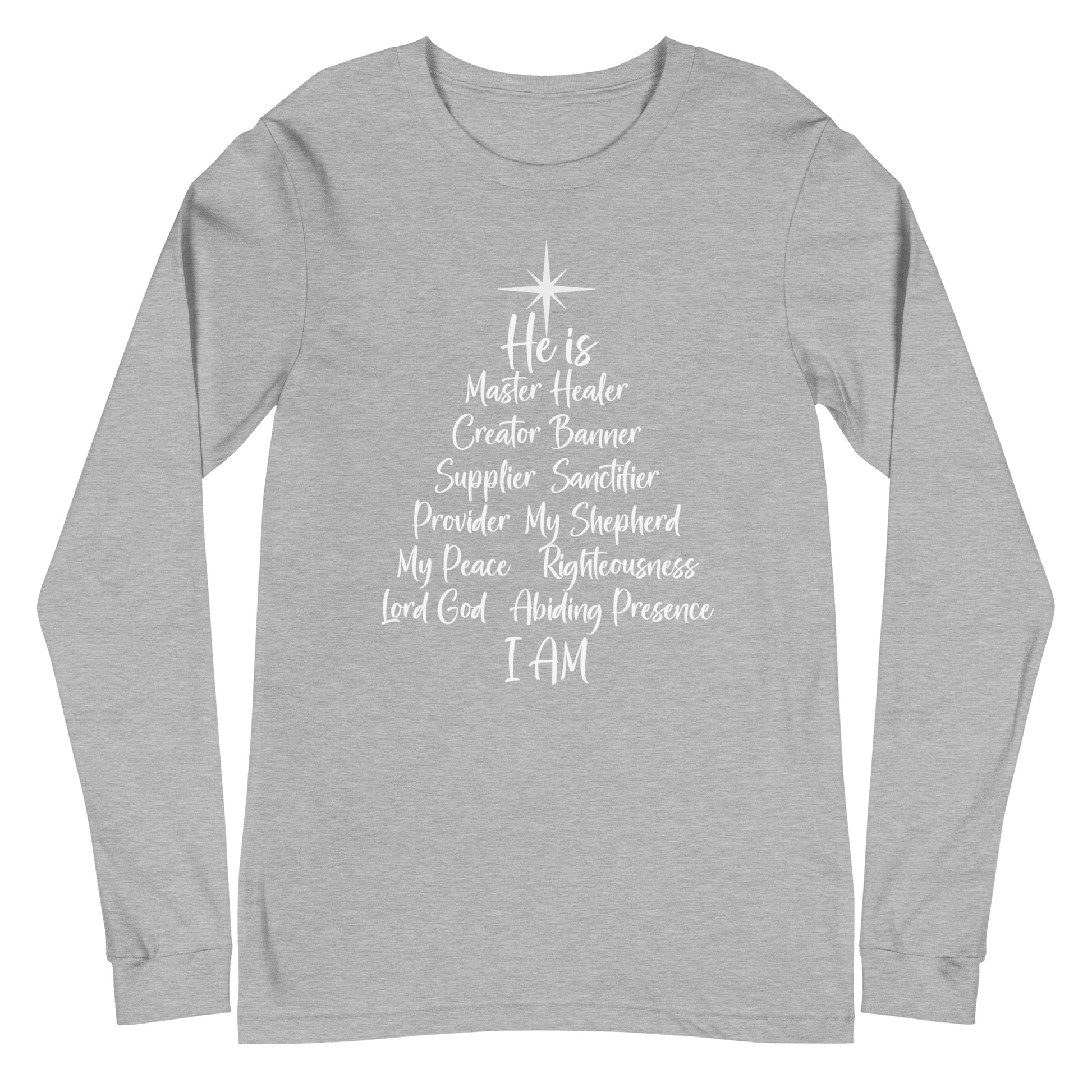 Names of God Christmas Tree Unisex Long Sleeve Tee - Amazing Faith Designs