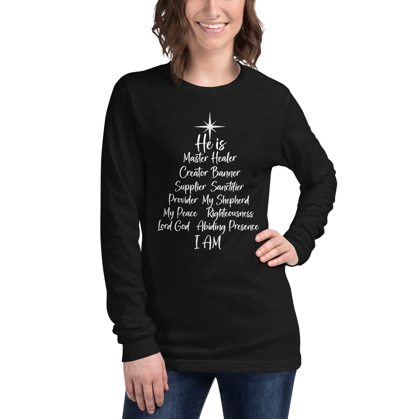 Names of God Christmas Tree Unisex Long Sleeve Tee Amazing Faith Designs