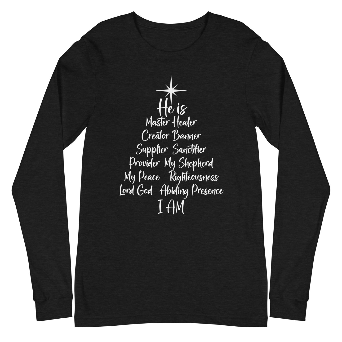 Names of God Christmas Tree Unisex Long Sleeve Tee Amazing Faith Designs