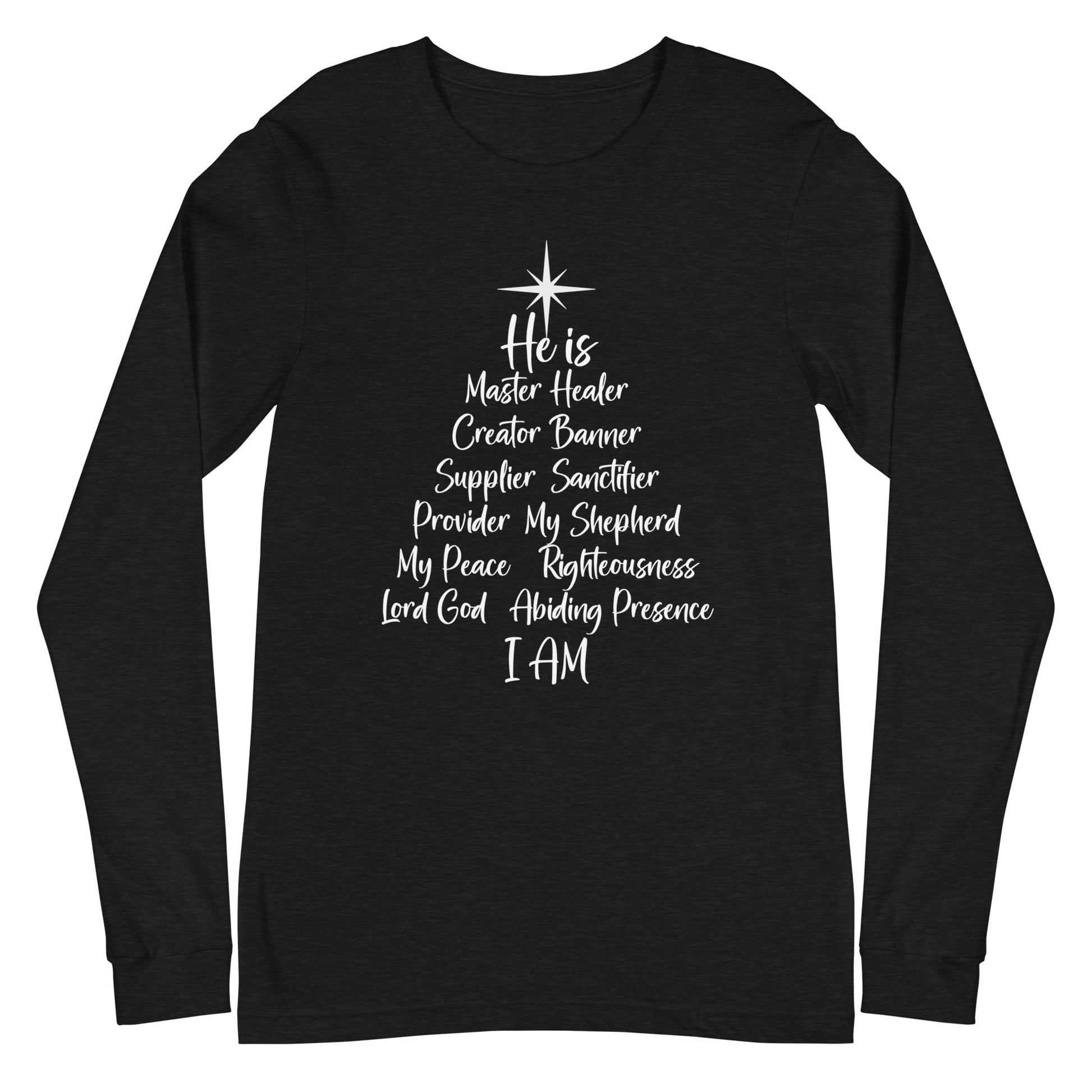 Names of God Christmas Tree Unisex Long Sleeve Tee Amazing Faith Designs