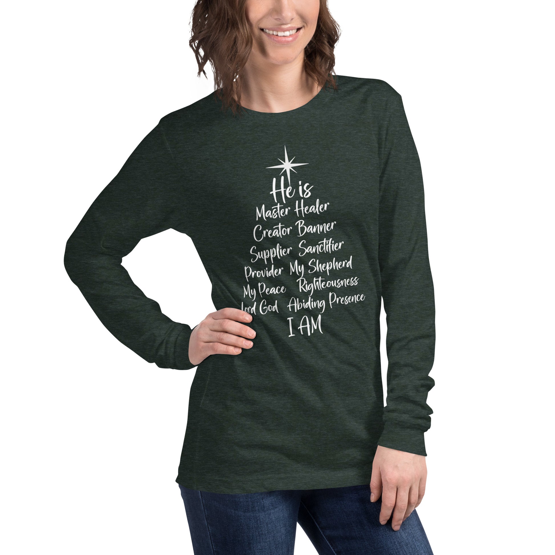 Names of God Christmas Tree Unisex Long Sleeve Tee Amazing Faith Designs