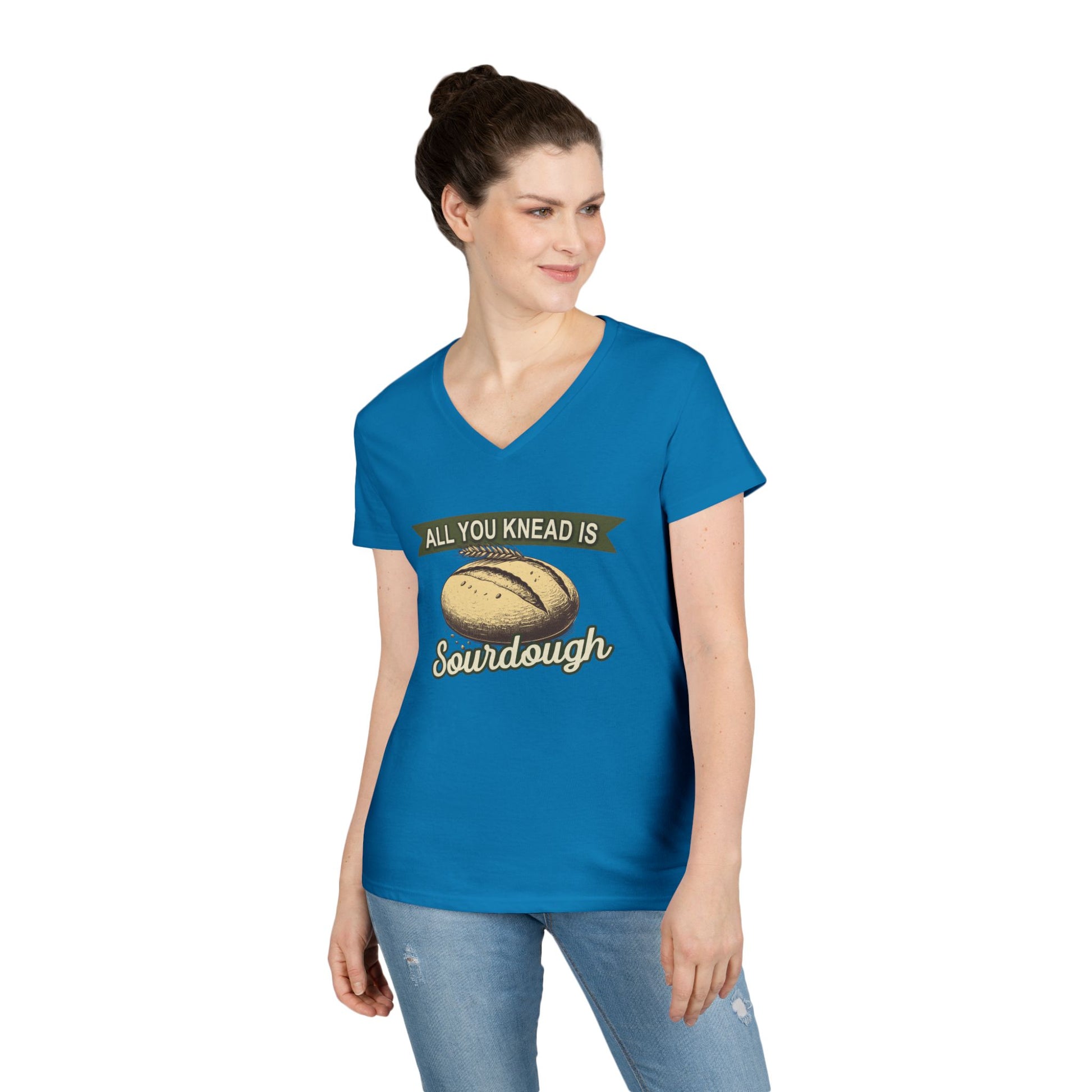 All You Knead is Sourdough Bakery V-Neck Shirt - Logo on Back - Amazing Faith Designs