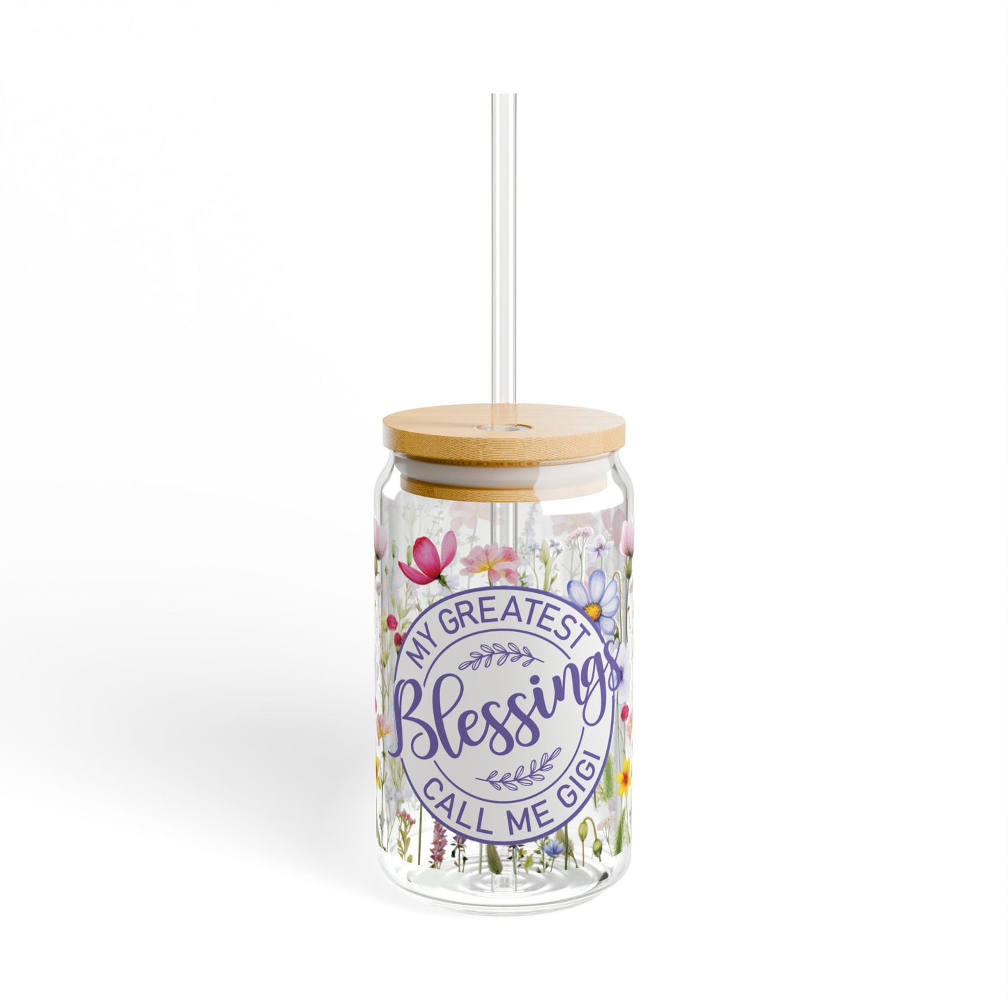 Grandma Wildflowers Sipper Glass, 16oz - Gigi - Amazing Faith Designs