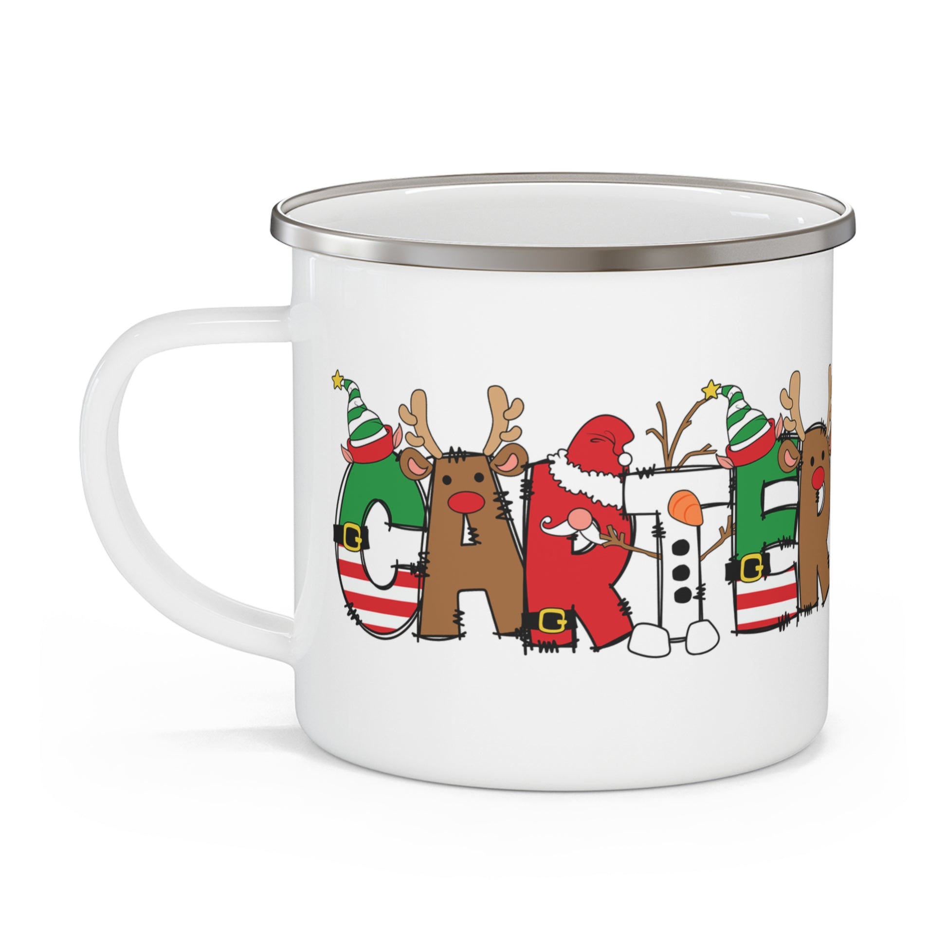 Christmas Kids Name Enamel Camping Mug 12oz - Amazing Faith Designs