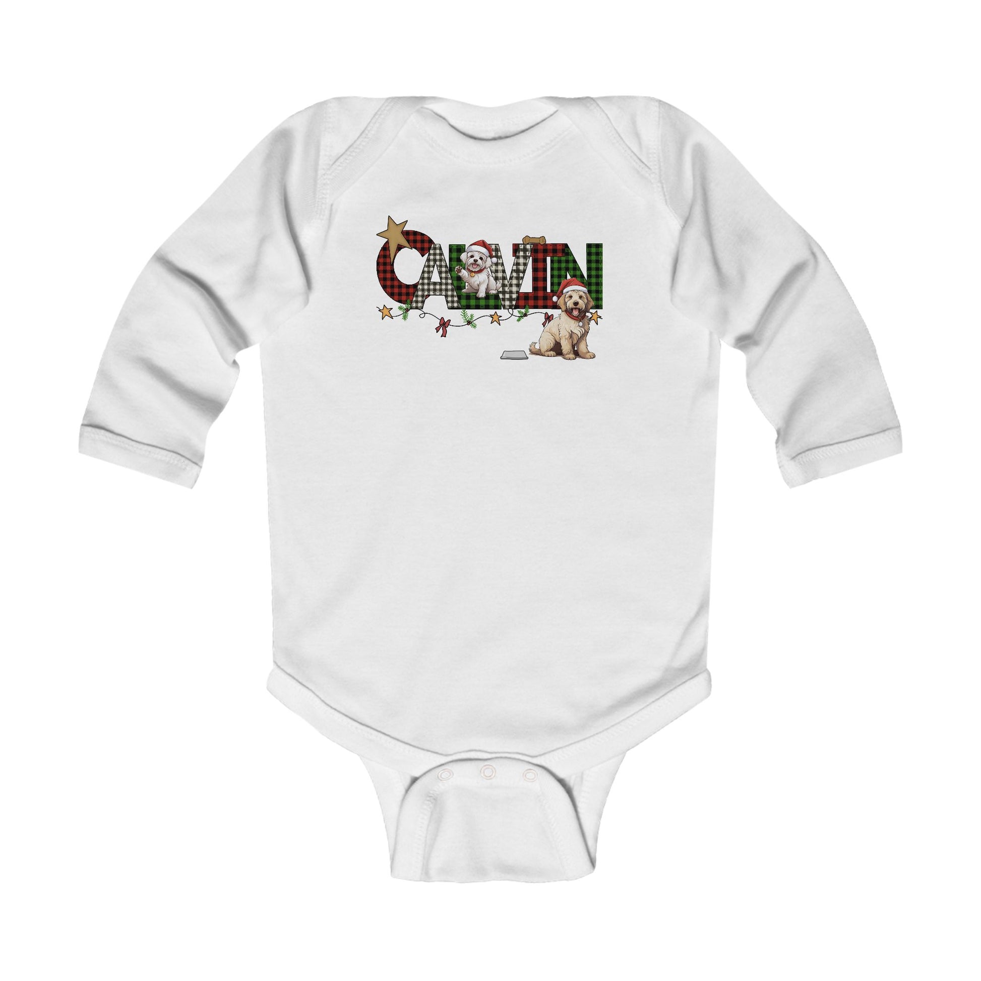 Calvin Christmas Dogs Infant Long Sleeve Bodysuit - Amazing Faith Designs