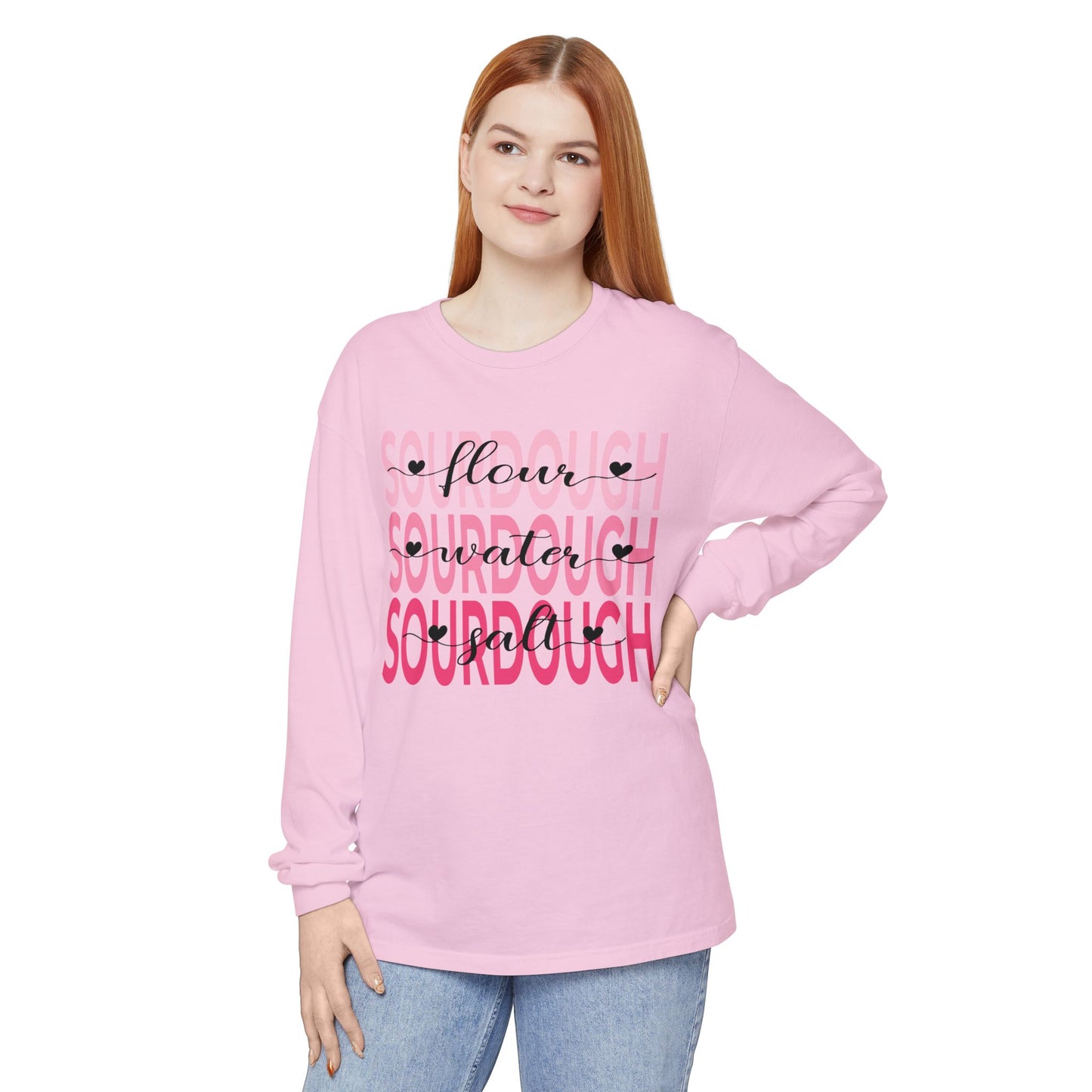Pink Hearts Sourdough Long Sleeve Tee - Amazing Faith Designs