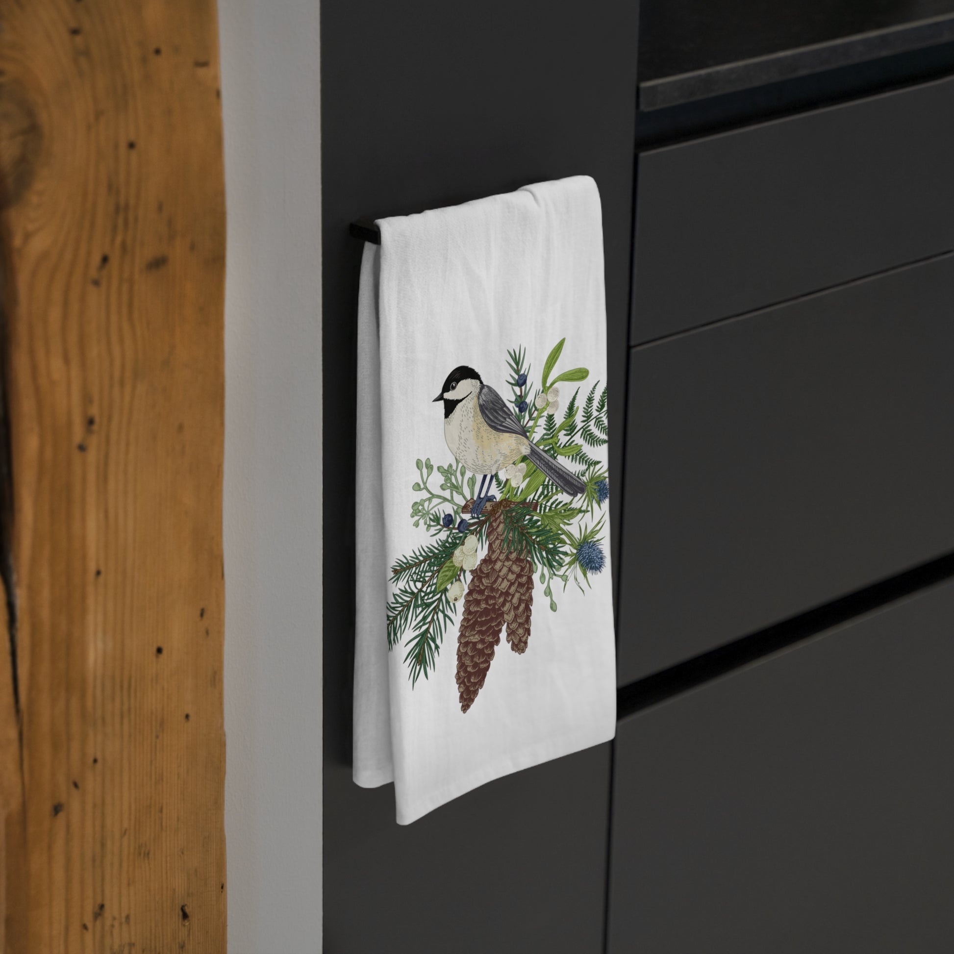 Chickadee Christmas Kitchen Tea Towel - Amazing Faith Designs