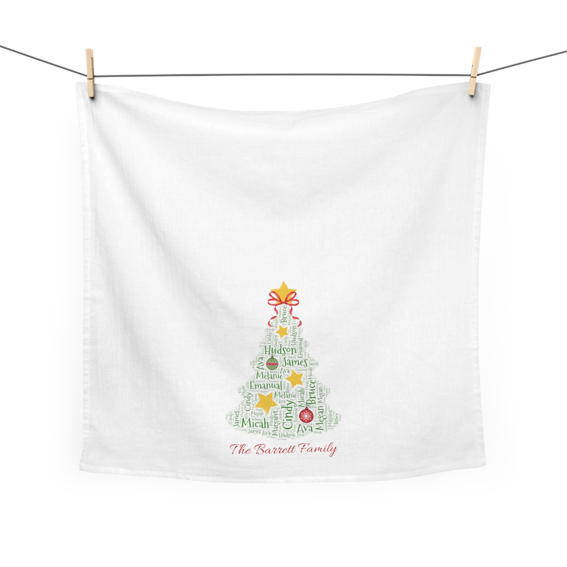 Christmas Tree Kitchen Tea Towel - Add up to 35 names! - Amazing Faith Designs