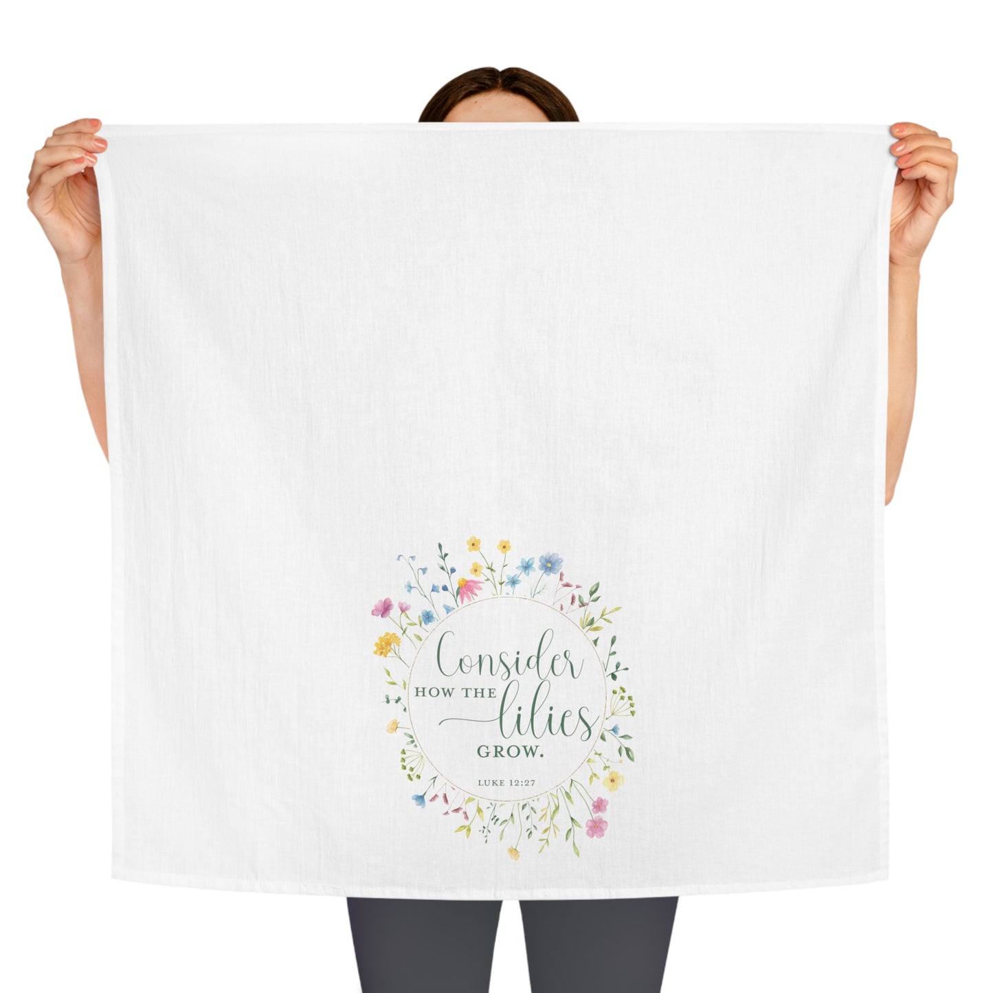 Consider the Lilies Scripture Kitchen Tea Towel - Amazing Faith Designs