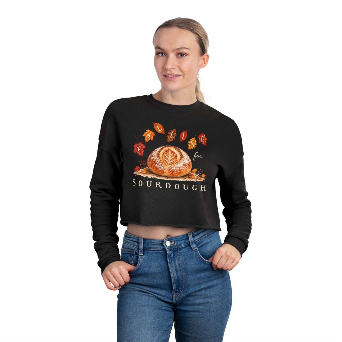 Falling for Sourdough Black Crop Sweatshirt