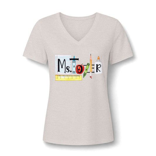 Personalized Teacher Name V-Neck Shirt | Custom Back to School Teacher Tee