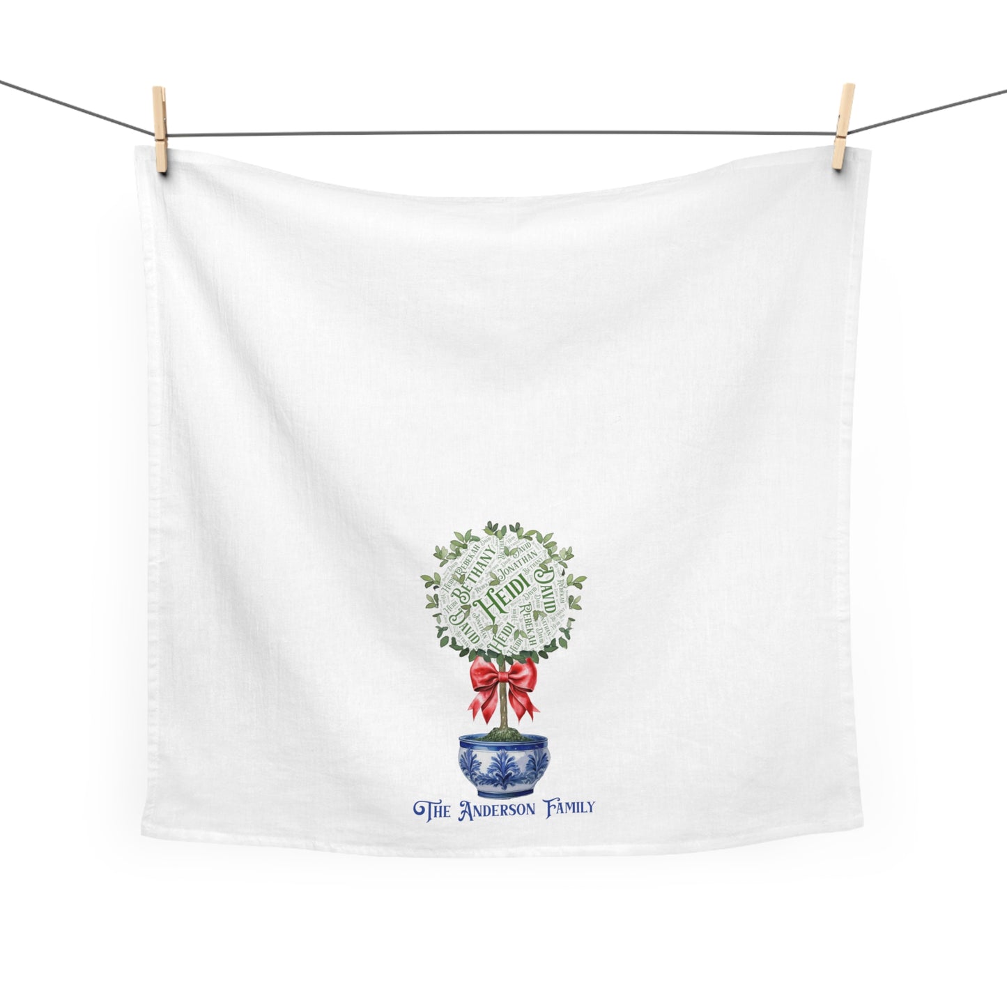 Chinoiserie Topiary Tea Towel - Add up to 35 names - Amazing Faith Designs