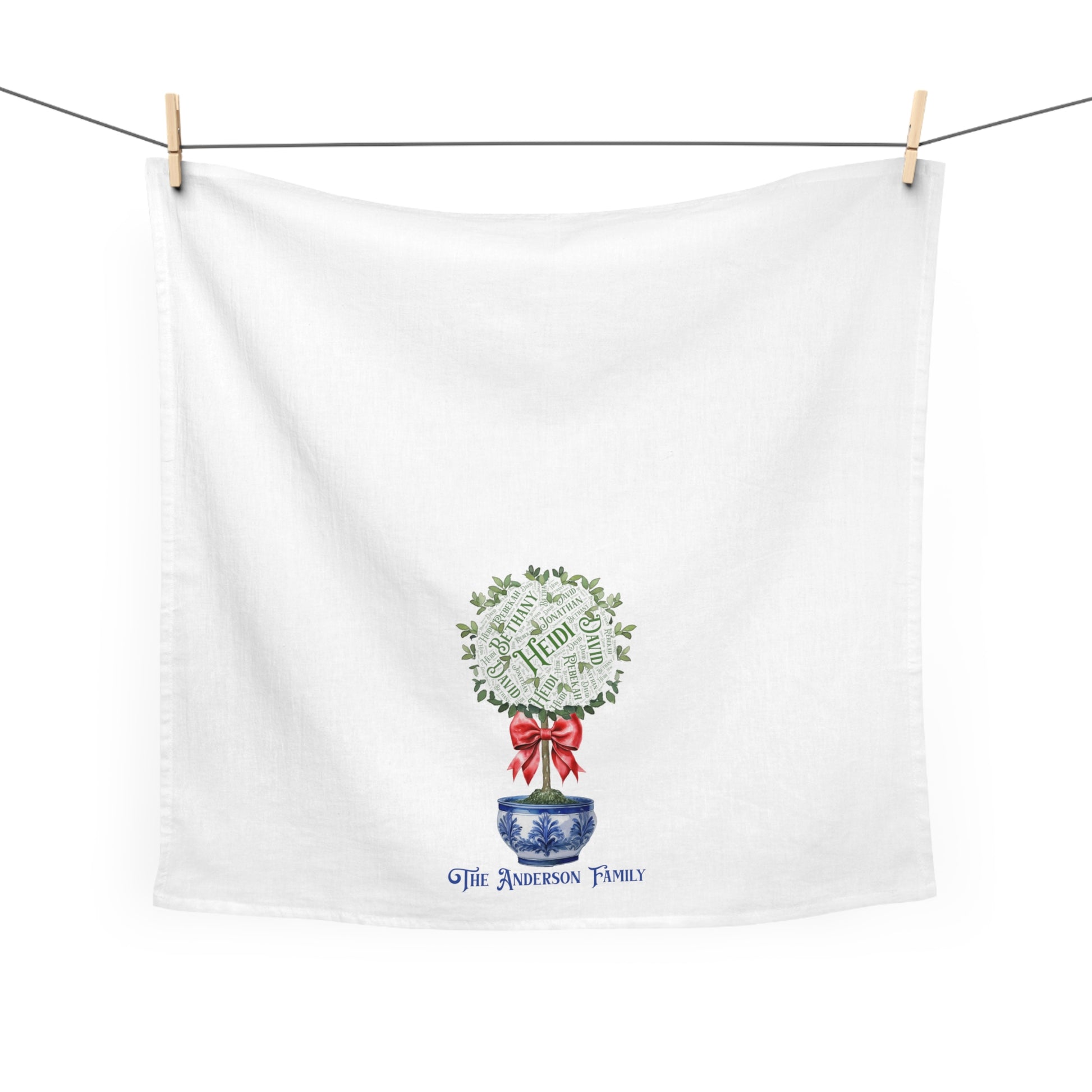 Chinoiserie Topiary Tea Towel - Add up to 35 names - Amazing Faith Designs