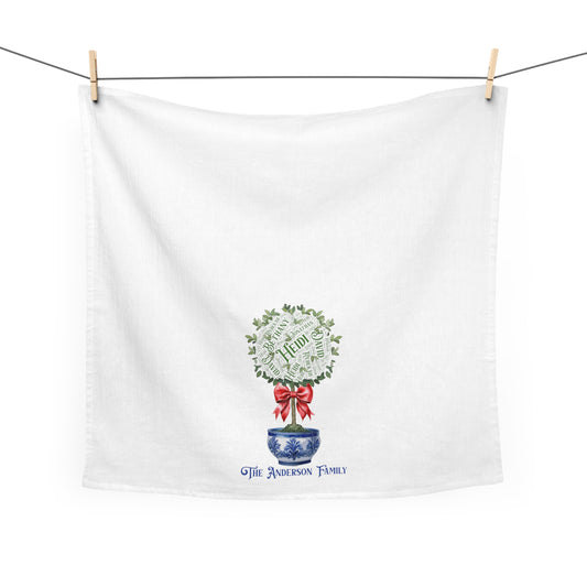 Chinoiserie Topiary Tea Towel - Add up to 35 names - Amazing Faith Designs