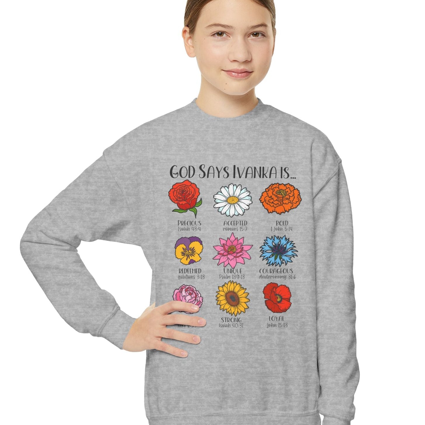 God Says You Are - Flowers Christian Affirmation Youth Sweatshirt - Amazing Faith Designs