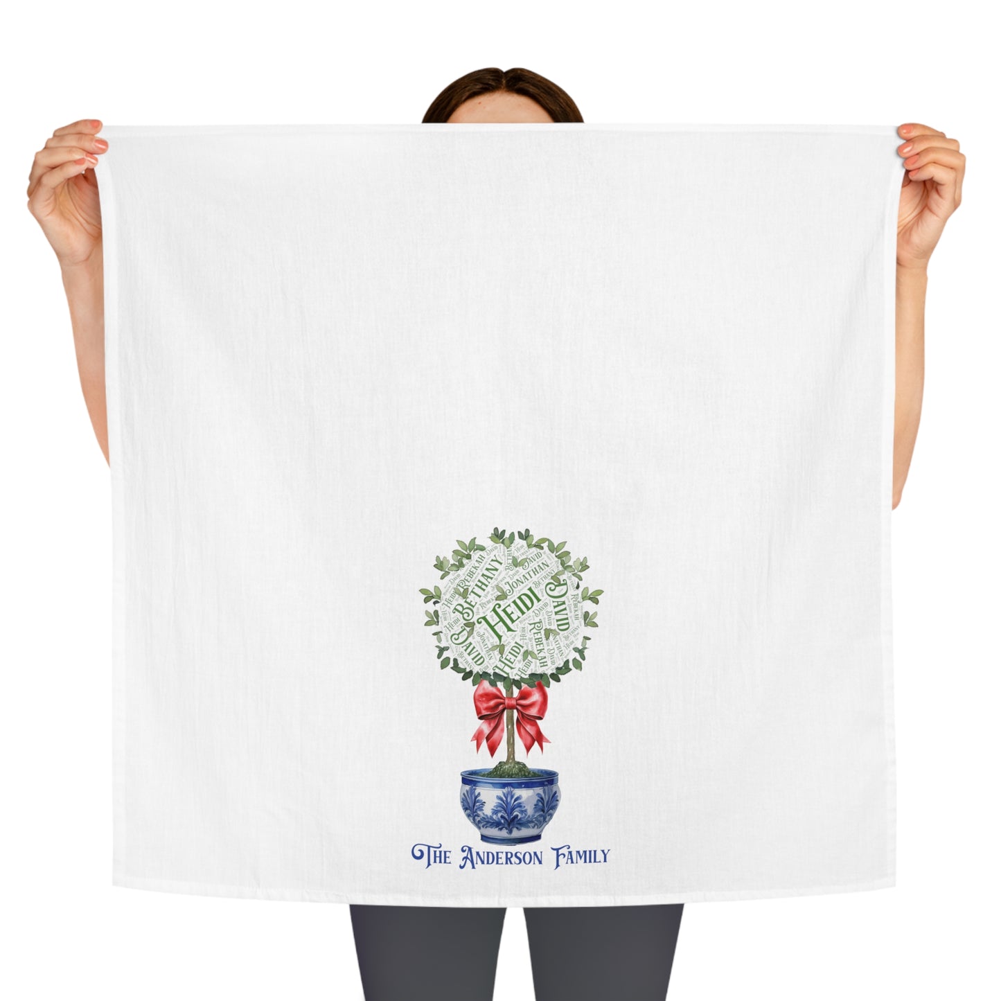 Chinoiserie Topiary Tea Towel - Add up to 35 names - Amazing Faith Designs